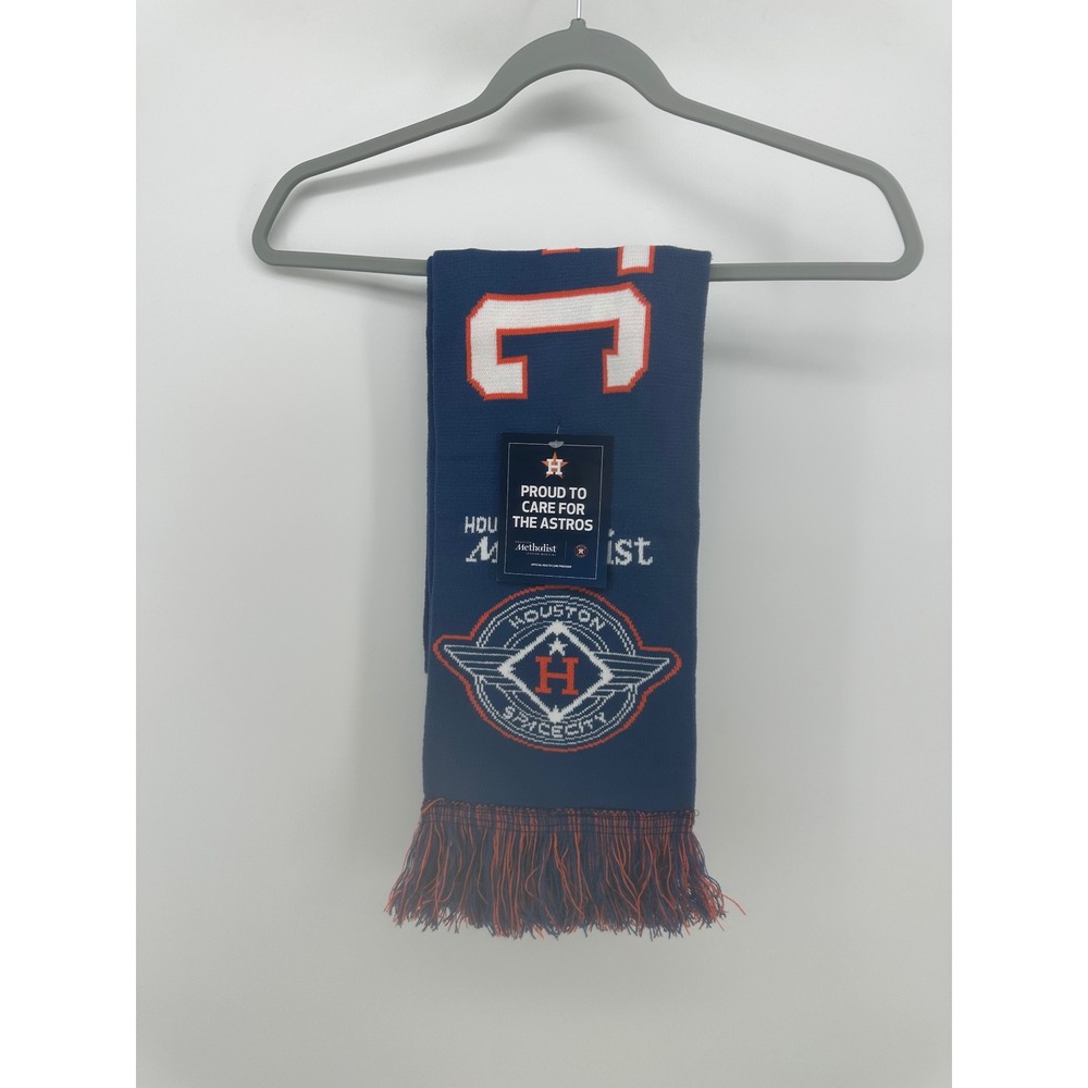 Houston Astros Space City MLB Knit Scarf Navy Blue Orange White Fringe 63 Inch